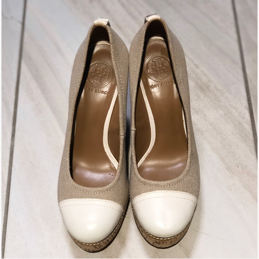 Tory Burch “Gabe” cork wedge heels